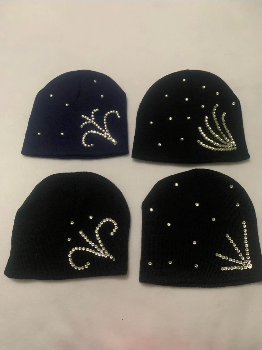 7 Pice Kids  Knit Beanie With Rhinestones - Black, Blue, Hot Pink